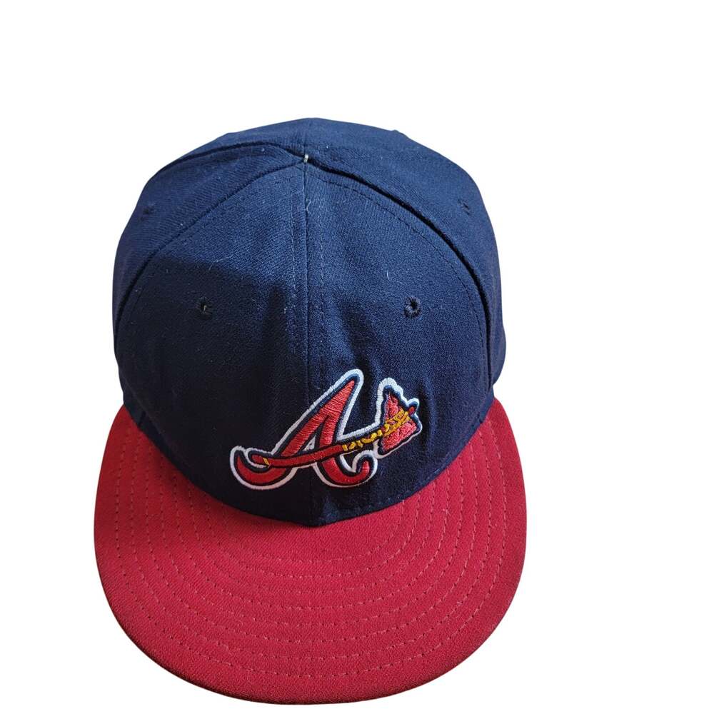 New Era 59FIFTY Atlanta Braves Fitted Hat Size 7 3/8 Navy Red Bill MLB Cap